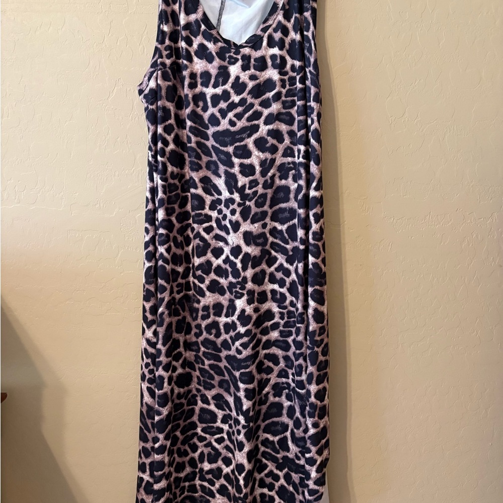 Leopard Print Maxi Slip Dress in Black and Tan